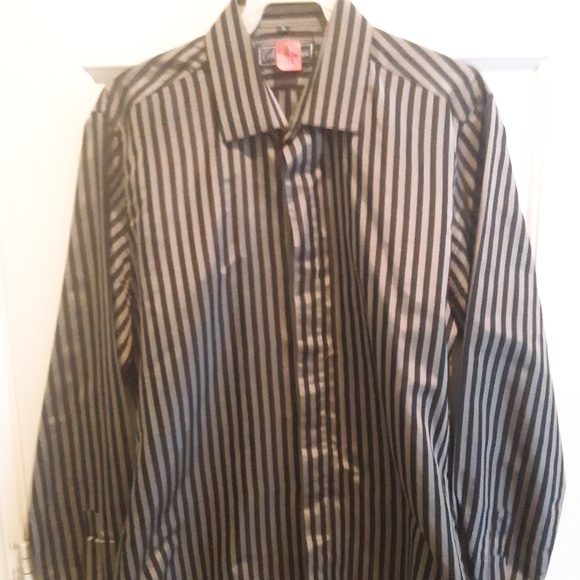 Vintage Cote De France Silk  Shirt Black Stripes Long Sleeve  M - Picture 2 of 15